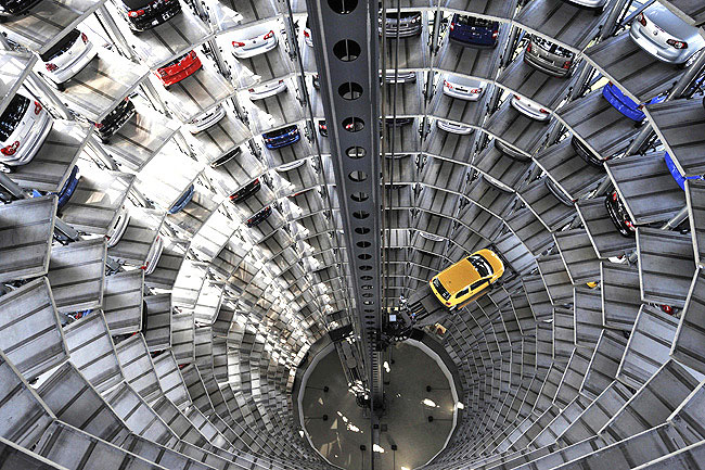 FILES - A picture taken on April 30, 2008 shows a Volkswagen Polo model being retrieved by an automated palette from a storage tower near the company's main factory in Wolfsburg. Volkswagen, the biggest European carmaker, said on October 29, 2009 that its nine months to September net profit plunged 82.5 percent from a year earlier to 655 million euros (965 million dollars).AFP PHOTO JOHN MACDOUGALL
